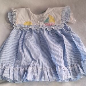 Vintage Mayfair Blue and White Baby Dress Size 18 Months